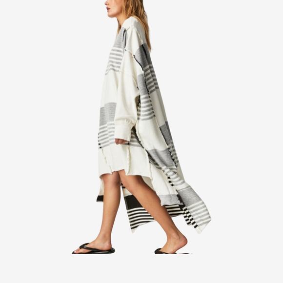 We The Free Off The Shelf Maxi Tunic Dress Black White Striped Cotton L - Picture 5 of 11